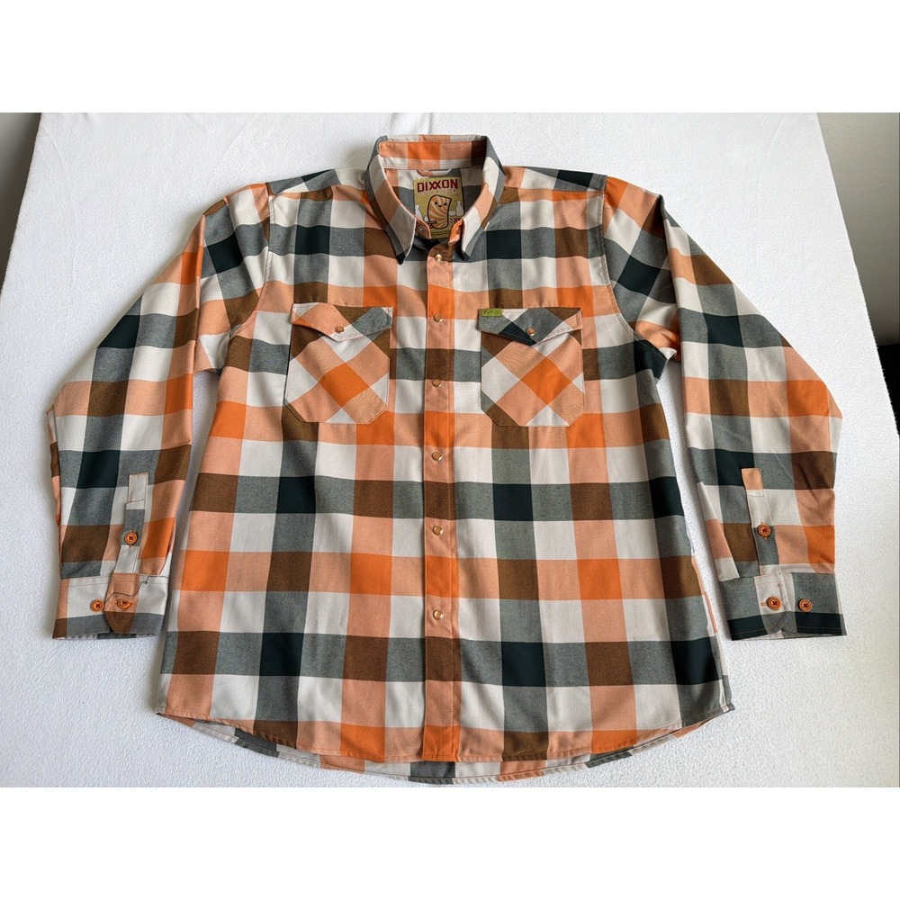 DIXXON Flannel "SAKE" Men’s 2XL Plaid Japan Orange Pearl Snap Button Shirt